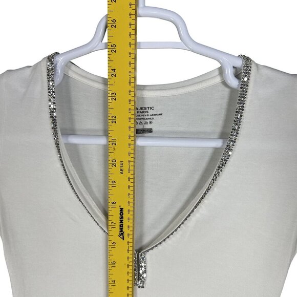 Majestic Paris Swarovski Crystals Women XS White Coquette T Shirt Clean Girl Top - Picture 10 of 15